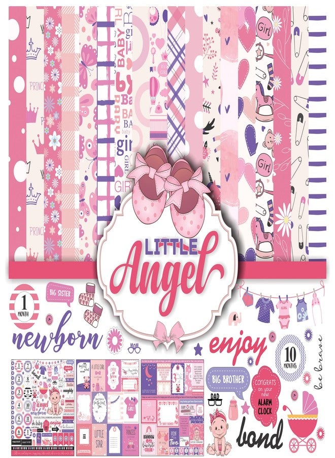 Inkdotpot Pink Baby Girl Theme Collection Double,Sided Scrapbook Paper Kit Cardstock 12"x12" Card Making Paper Pack of with Sticker Sheet - 16 Pages - Baby Pink - Image 1